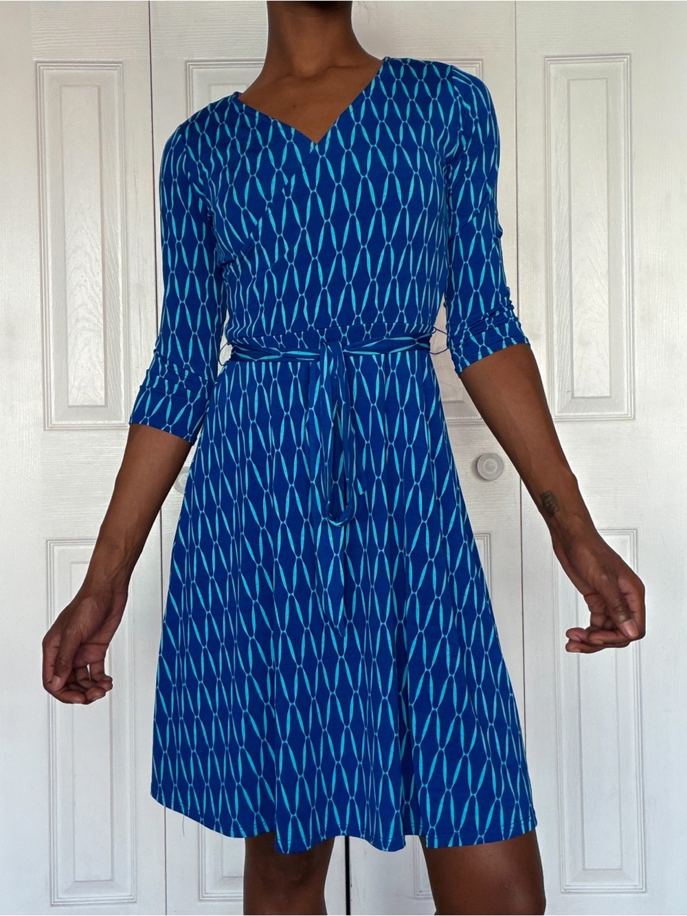41 Hawthorn Blue Geometric V-Neck Midi Dress